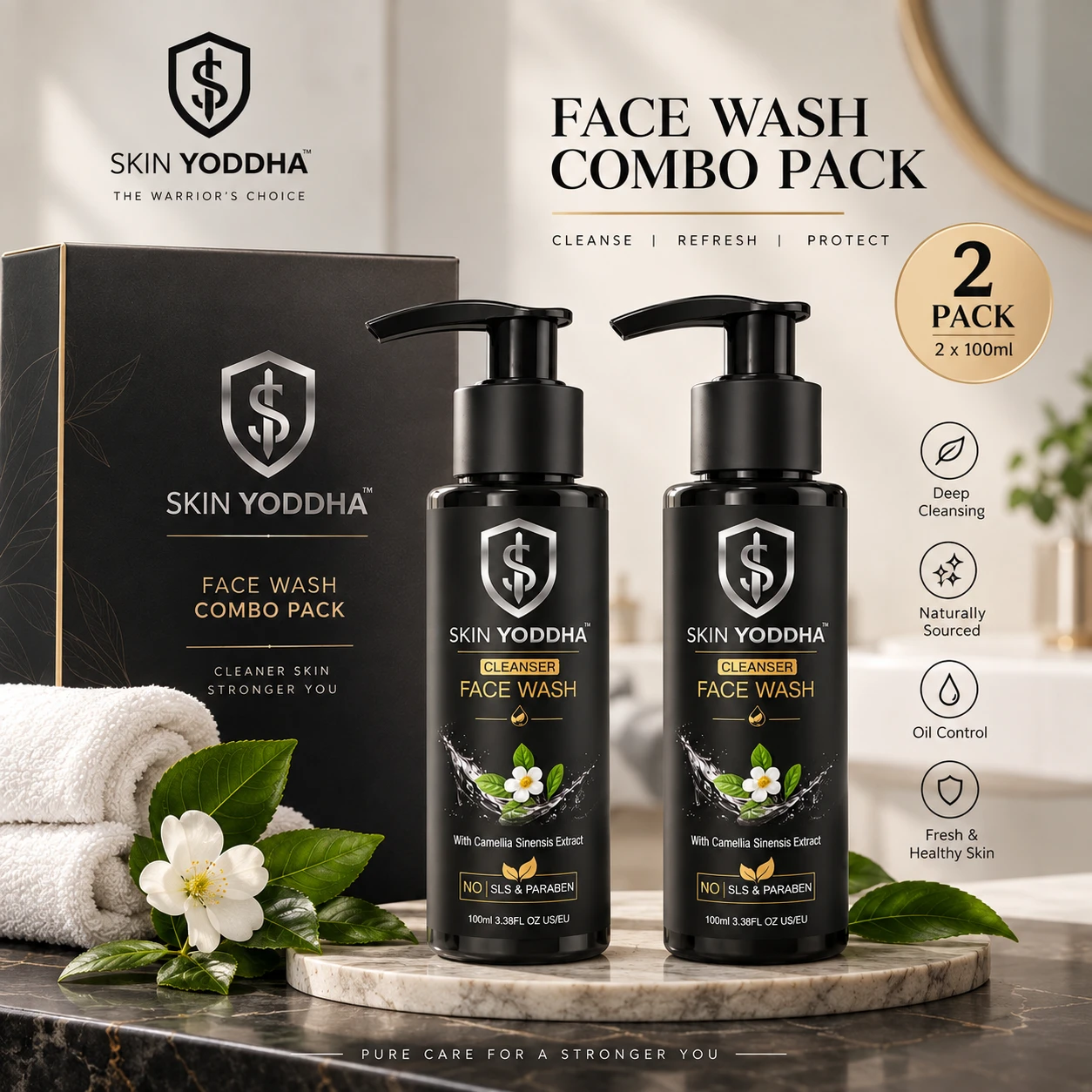 Skin Yoddha Camellia Cleanser Face Wash – Duo Combo (Pack of 2)