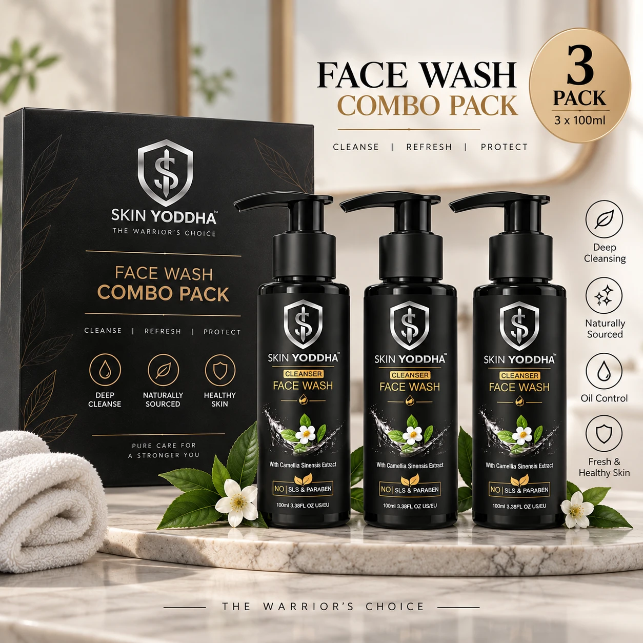 Skin Yoddha Camellia Cleanser Face Wash – Trio Combo (Pack of 3)